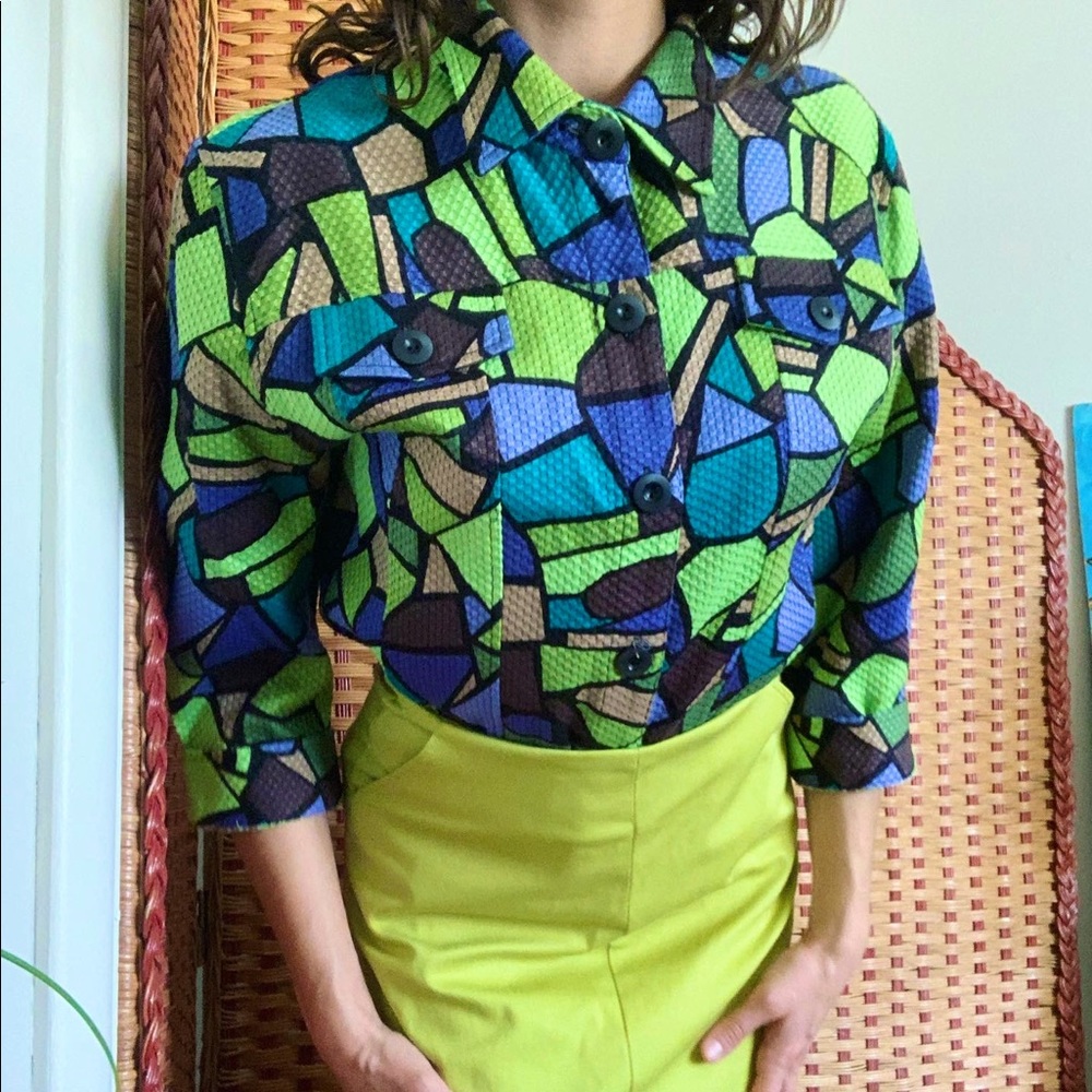 Large Cool Toned Geometric Jacket/Top NWT by Linear